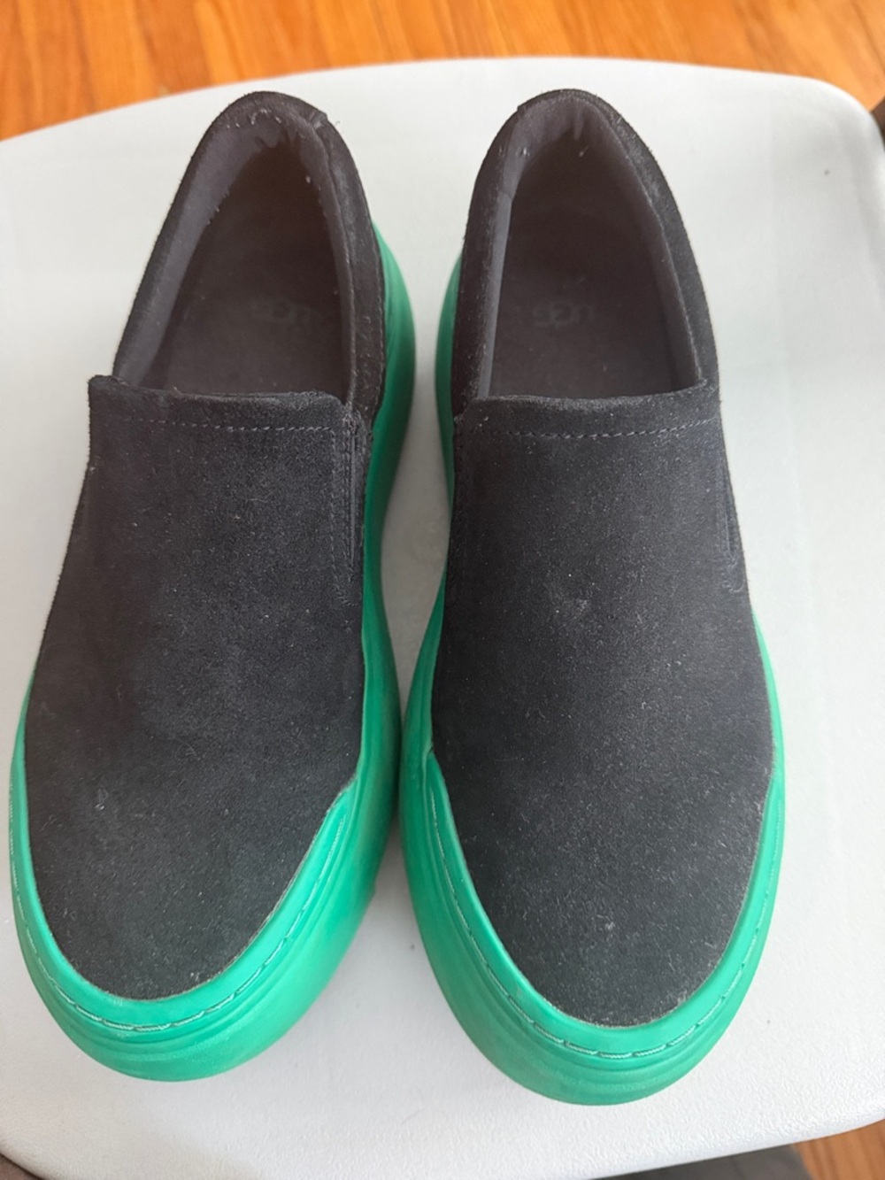 Slip-On Platform Sneakers in Black with Green Sole